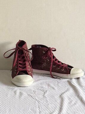 Polo Ralph Lauren Burgundy Glitter High-Top Sneakers*